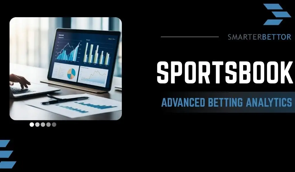Sports betting analytics graphic highlighting advanced online sportsbook data tools, featuring a stats-style branding element with charts/metrics-themed background imagery.