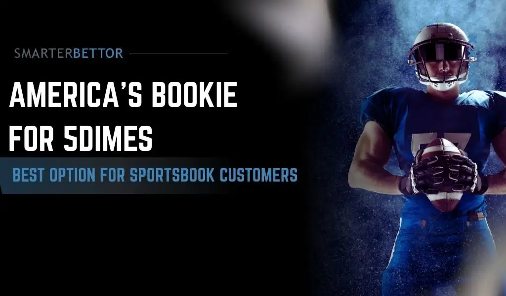 America’s Bookie graphic for 5Dimes Sportsbook customers featuring a bold headline, sportsbook-themed background, and sports betting imagery representing an alternative betting option.