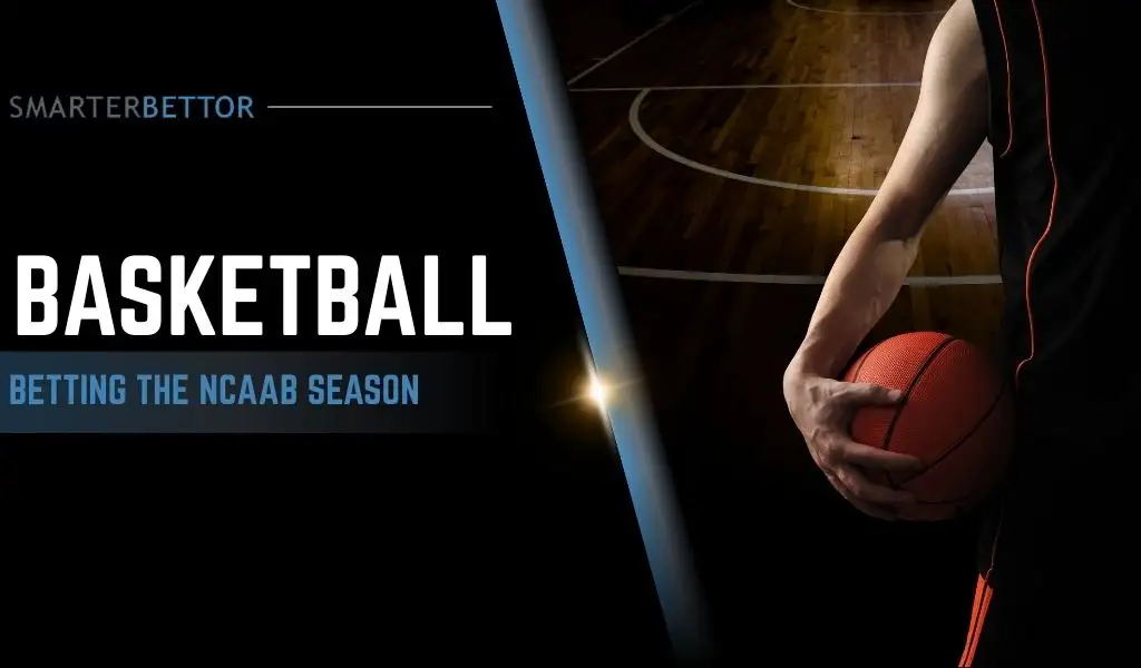 ollege basketball betting graphic featuring a bold headline, college hoops-themed background, and basketball action imagery representing wagering during the season.