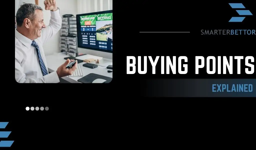 Buying points sports betting graphic featuring a bold headline, sportsbook-themed background, and action imagery representing point spread adjustment and betting strategy.