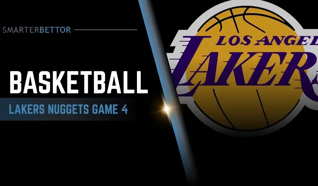 Lakers vs Nuggets Game 4 graphic featuring a bold headline about confidence being a major factor, a basketball-themed background, and NBA-style action imagery representing the matchup.