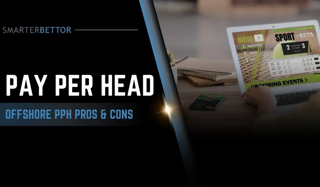 Pay-per-head bookie business graphic about taking operations offshore, covering PPH pros and cons, featuring a stats-style branding element and offshore/business-themed background imagery (globe, network, or ledger icons).