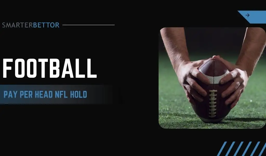 ay-per-head sportsbook analytics graphic questioning NFL hold percentage performance, featuring a stats-style branding element with football-themed background imagery.