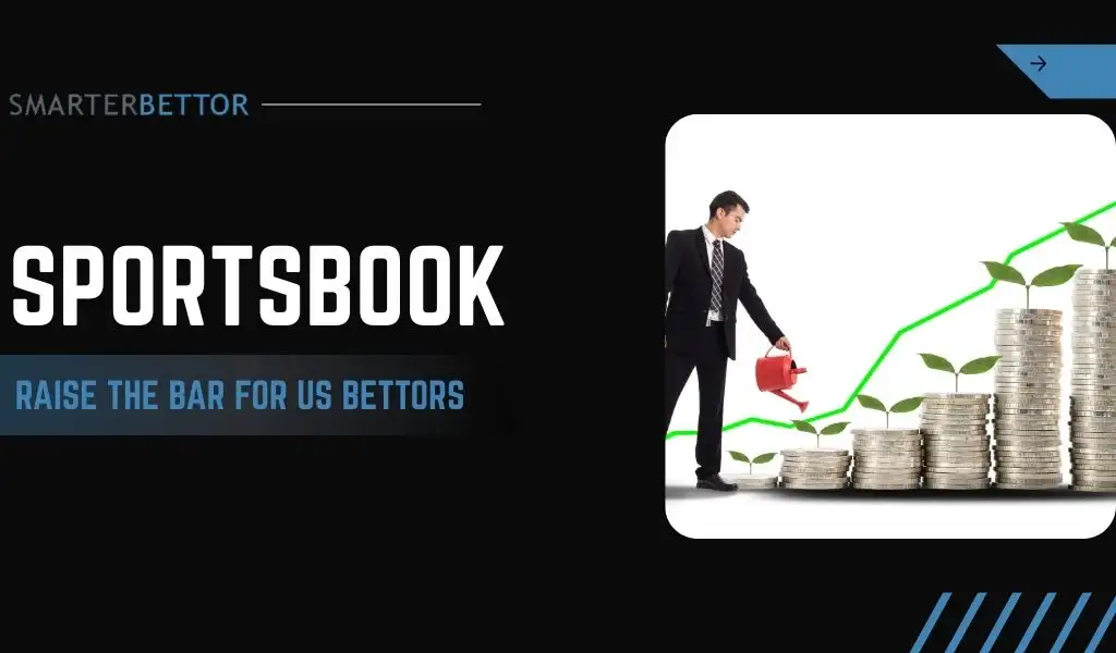 Sports betting industry graphic about online sportsbooks raising standards for U.S. sports bettors, featuring a stats-style branding element and sportsbook-themed background imagery.