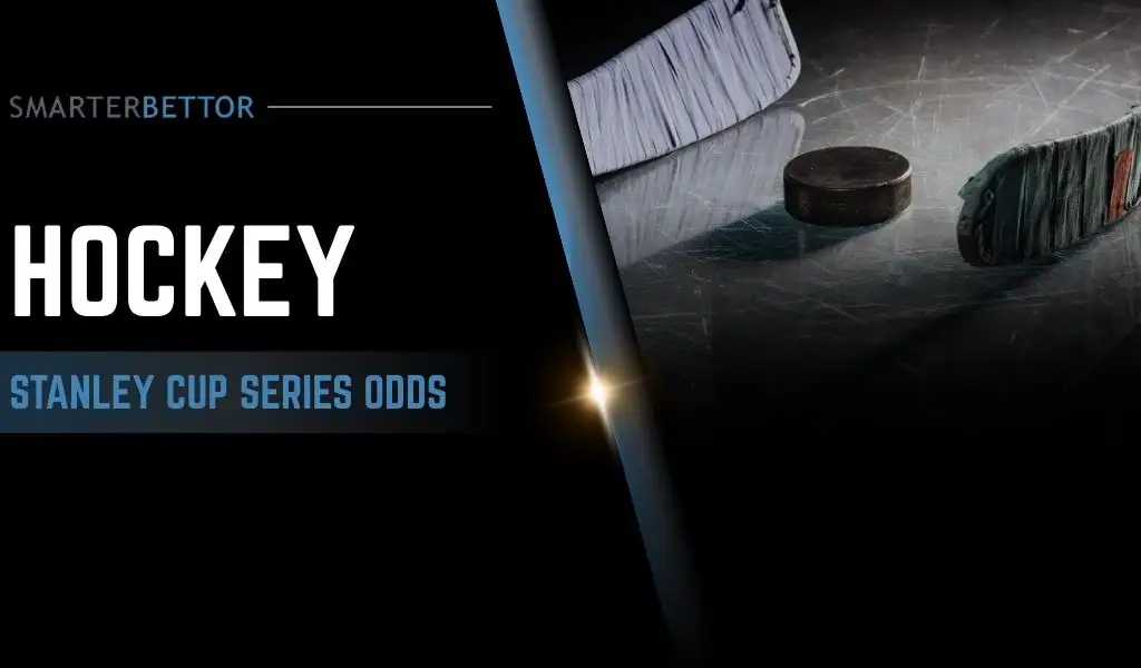 NHL Stanley Cup series odds graphic highlighting online sportsbook series prices, featuring a stats-style branding element and hockey-themed background imagery (Cup silhouette, rink, or in-game action).