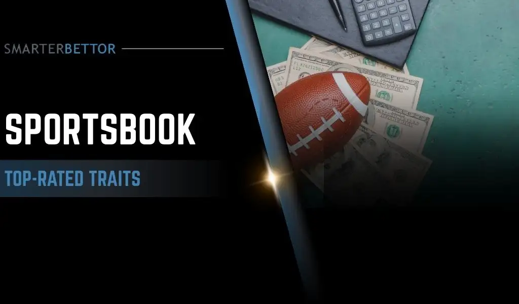 Online sportsbook review graphic explaining what makes a site top-rated, featuring a stats-style branding element and sportsbook-themed background imagery (ratings stars, odds board, or interface).
